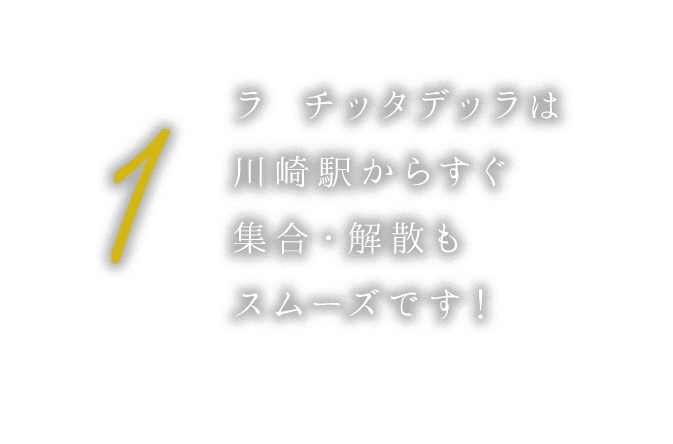 ①ラ チッタデッラは川崎駅からすぐ